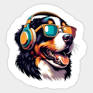 Grinning Bernese Mountain Dog as Smiling DJ in Sunglasses Sticker